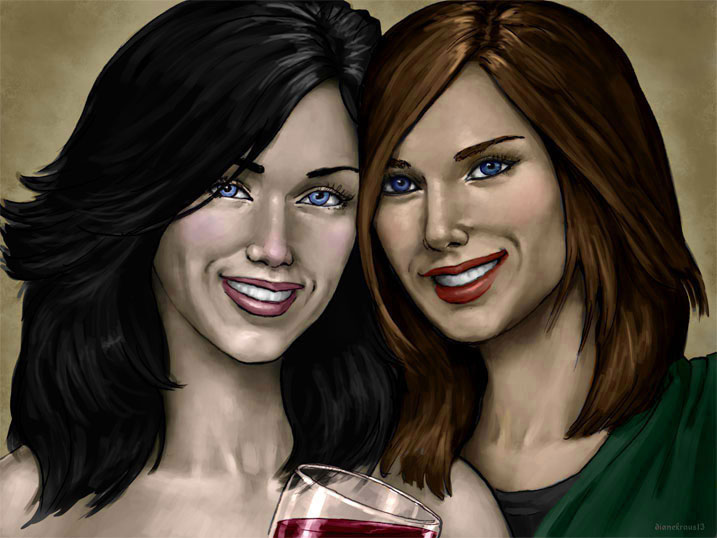 Jessica and Sanneke - Drink Night (Digital art by Diane Kraus; color by TC Dale)